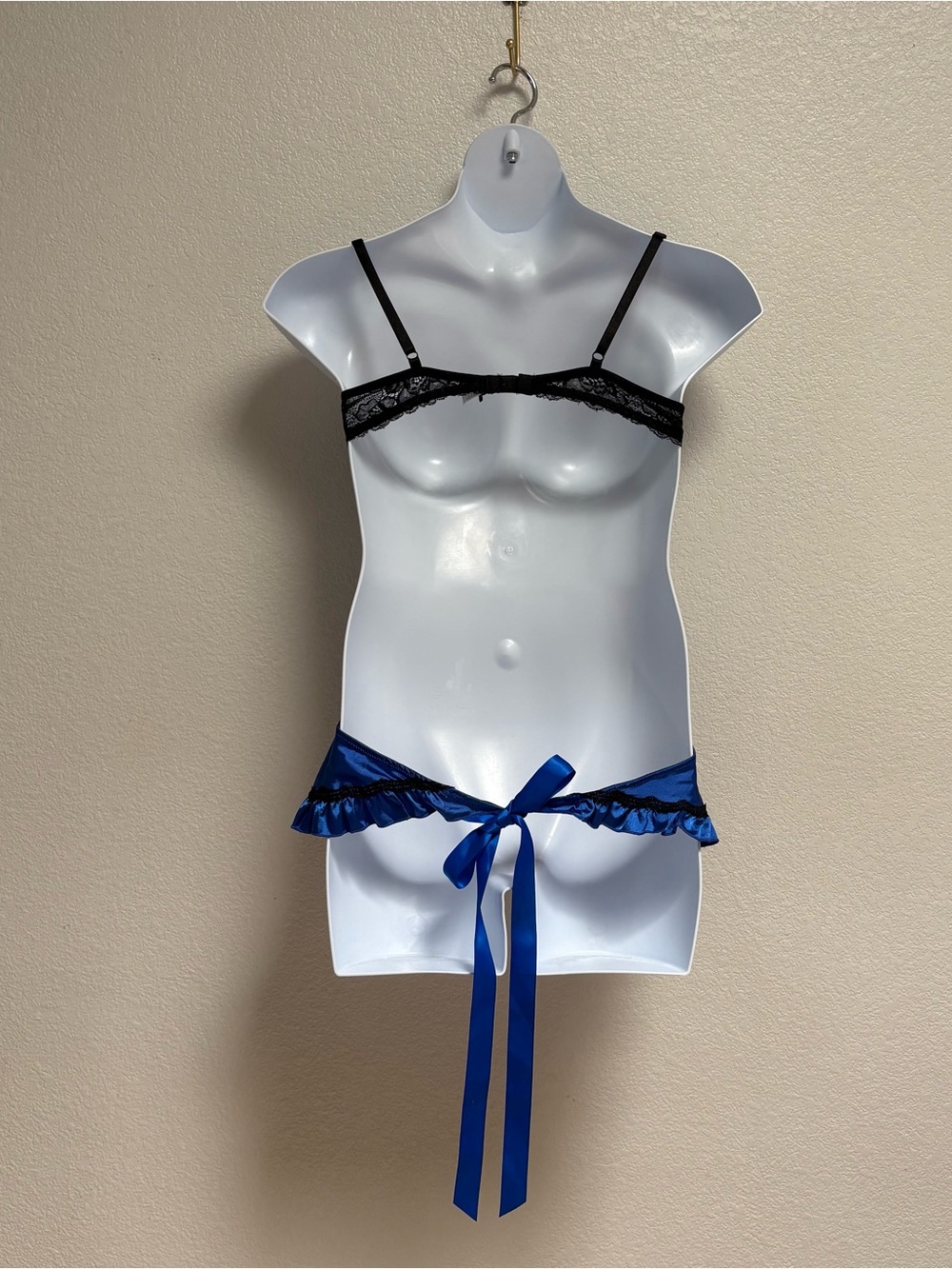 Frederick's of Hollywood Royal Blue Satin Chemise with Black Trim - Picture 2 of 4